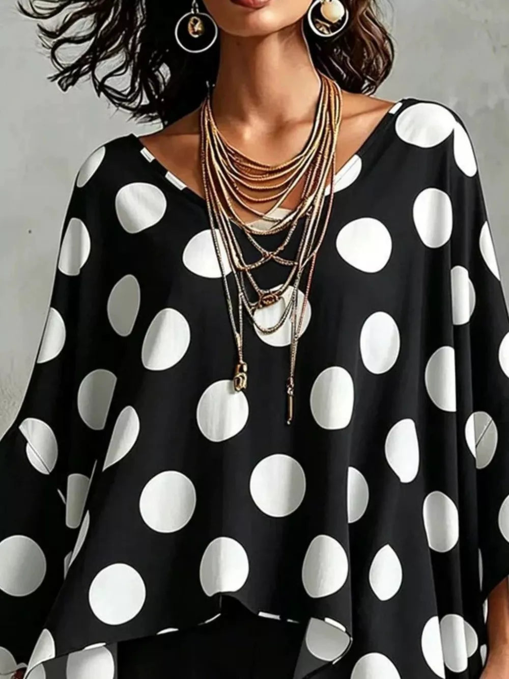 Polka Dot Asymmetrical Hem Blouse