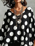 Polka Dot Asymmetrical Hem Blouse