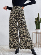 Leopard Print Elastic Waist Wide Leg Pants