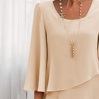 Chiffon Tiered Layered Tea Length Asymmetrical Hem A-Line Dress