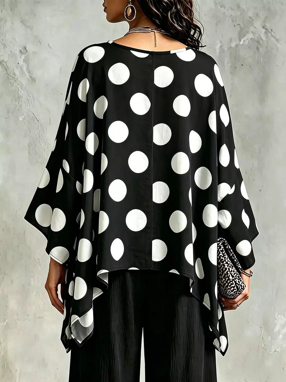 Polka Dot Asymmetrical Hem Blouse