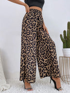 Leopard Print Elastic Waist Wide Leg Pants