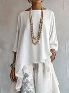 Asymmetrical Hem Top and Floral Pants Set