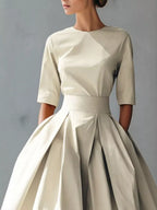 Round Neck A-Line Midi Dress