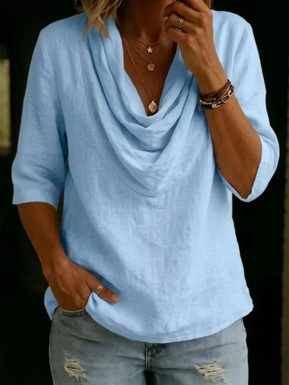 Cowl Neck 3/4 Sleeve Top
