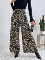 Leopard Print Elastic Waist Wide Leg Pants