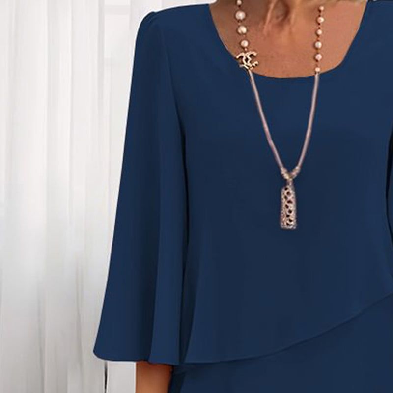 Chiffon Tiered Layered Tea Length Asymmetrical Hem A-Line Dress