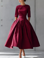 Round Neck A-Line Midi Dress