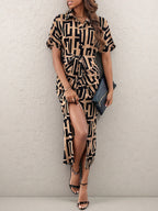 Geometric Print Belted Shirt Dress