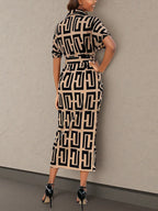Geometric Print Belted Shirt Dress