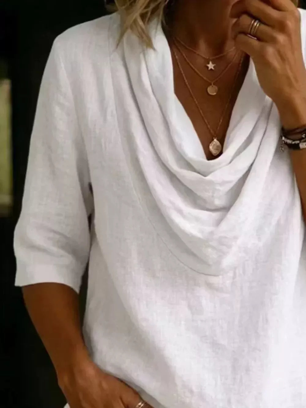 Cowl Neck 3/4 Sleeve Top