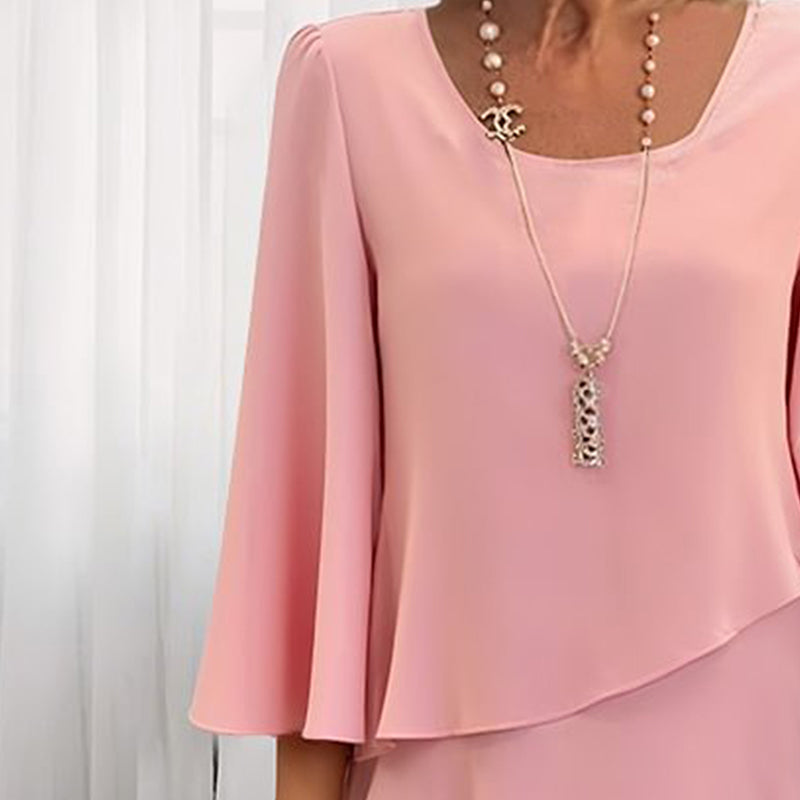 Chiffon Tiered Layered Tea Length Asymmetrical Hem A-Line Dress