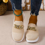 Chain Detail Round Toe Slip-Ons