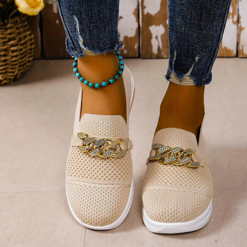 Chain Detail Round Toe Slip-Ons