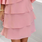 Chiffon Tiered Layered Tea Length Asymmetrical Hem A-Line Dress