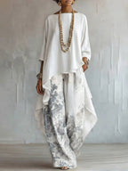 Asymmetrical Hem Top and Floral Pants Set