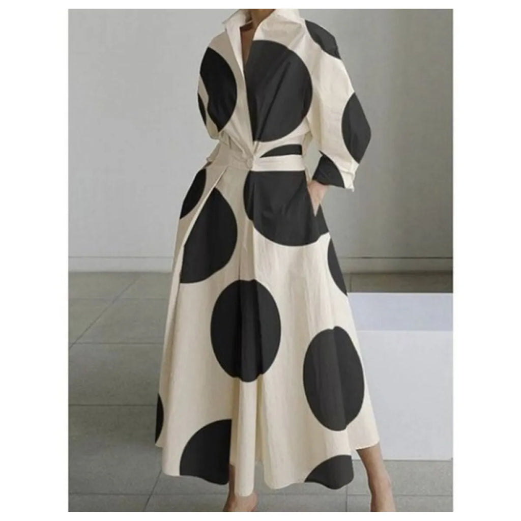 Long-sleeve Blouse Elastic Waist Swing Dress