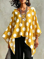 Polka Dot Asymmetrical Hem Blouse