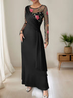 Floral Mesh Sleeve Ruched Maxi Dress