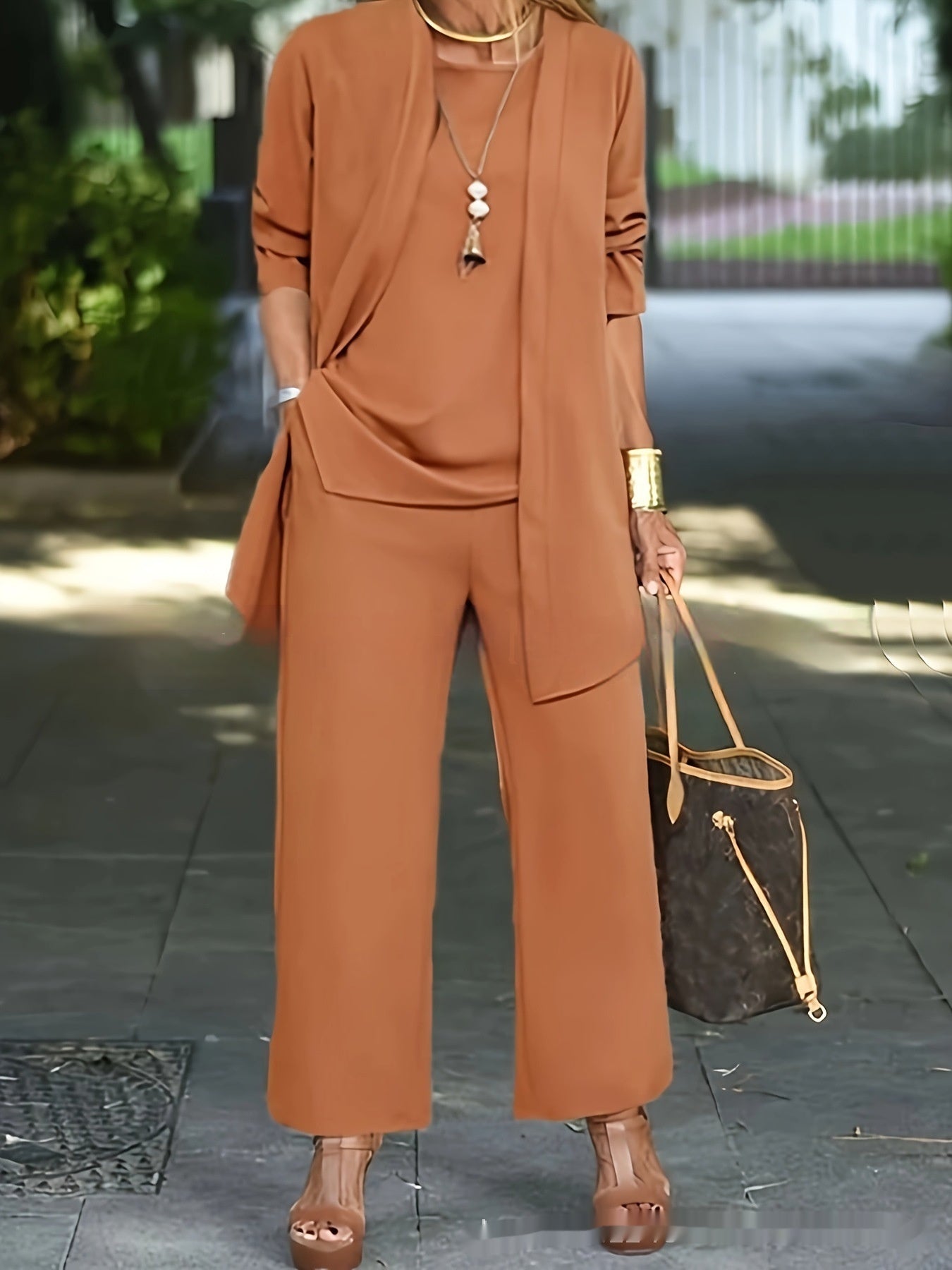 Three-Piece Asymmetrical Top and Pant Set