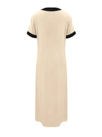 Button-Front Contrast Trim Midi Dress