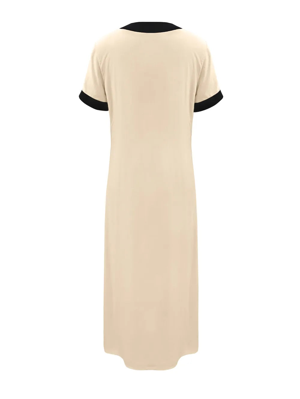 Button-Front Contrast Trim Midi Dress