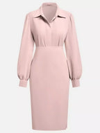 Ruched Midi Shirt Dress with Side Slit