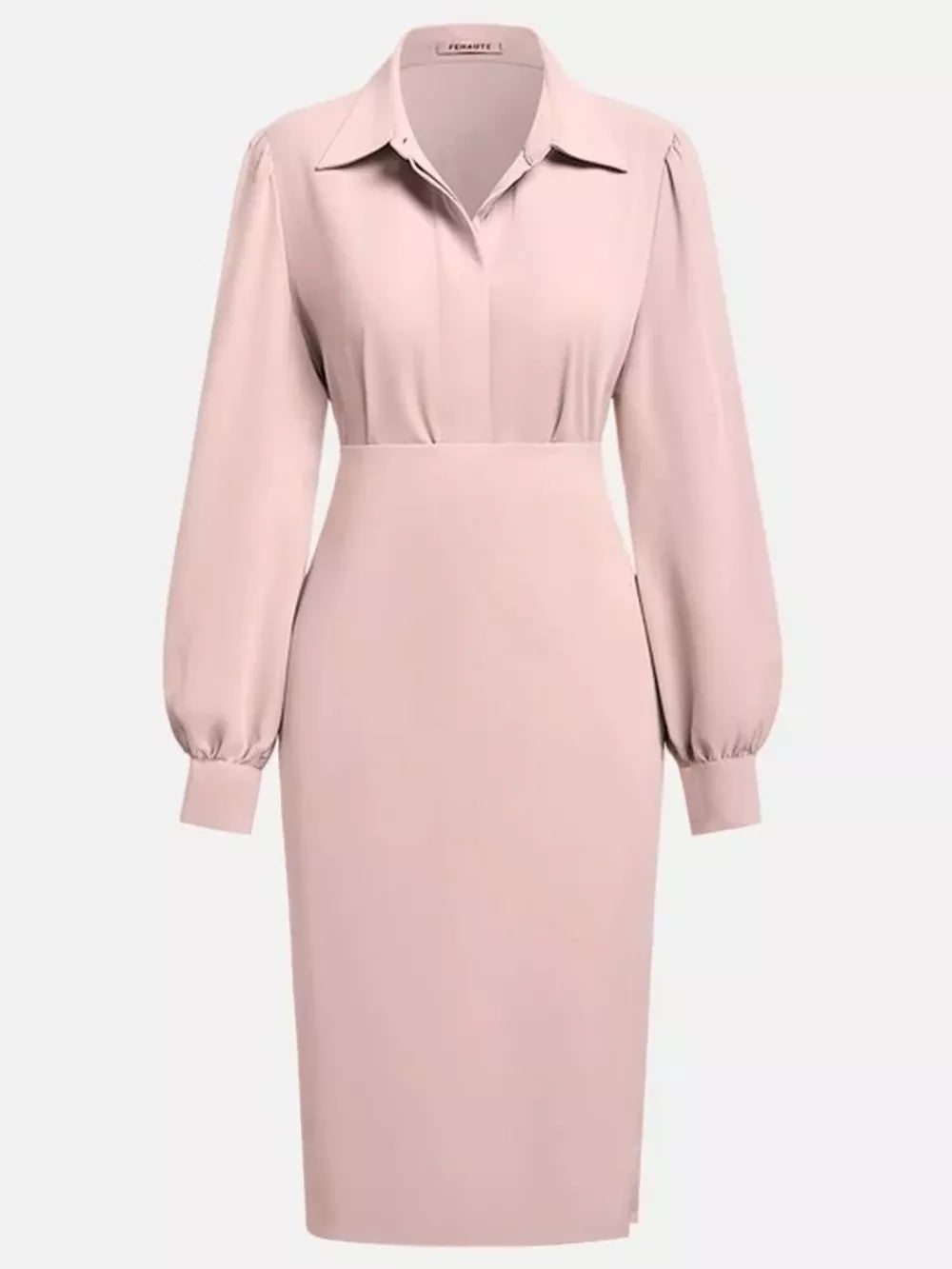 Ruched Midi Shirt Dress with Side Slit