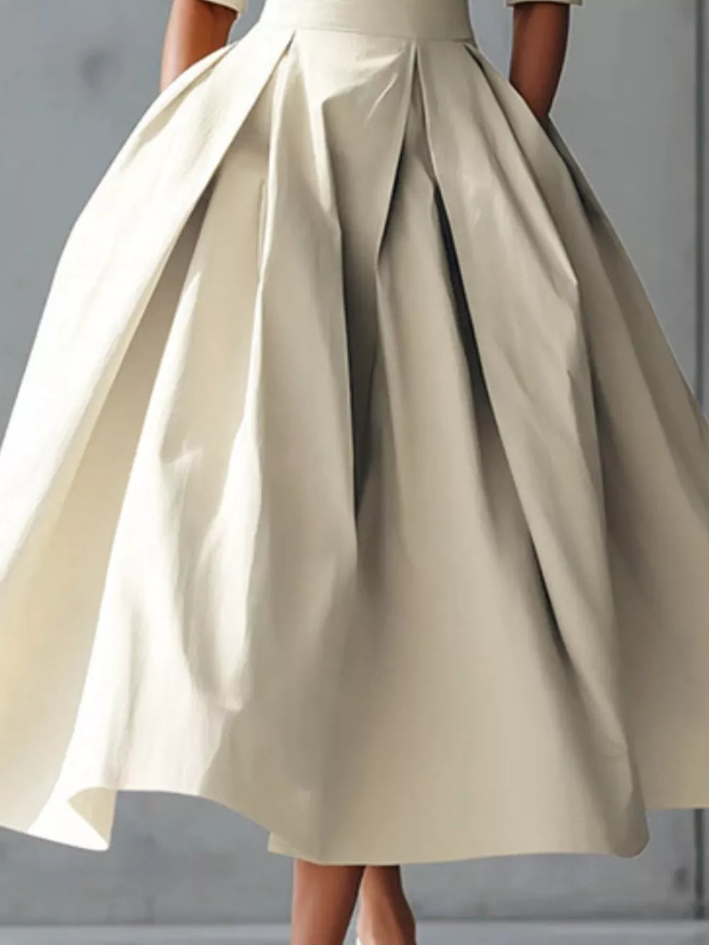 Round Neck A-Line Midi Dress