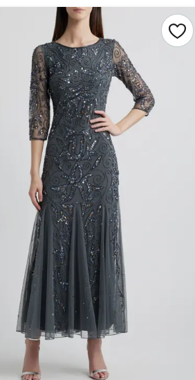 Illusion Sleeve Beaded A-Line Gown