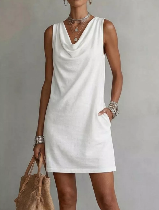 Casual Sleeveless Cowl Neck Mini Dress