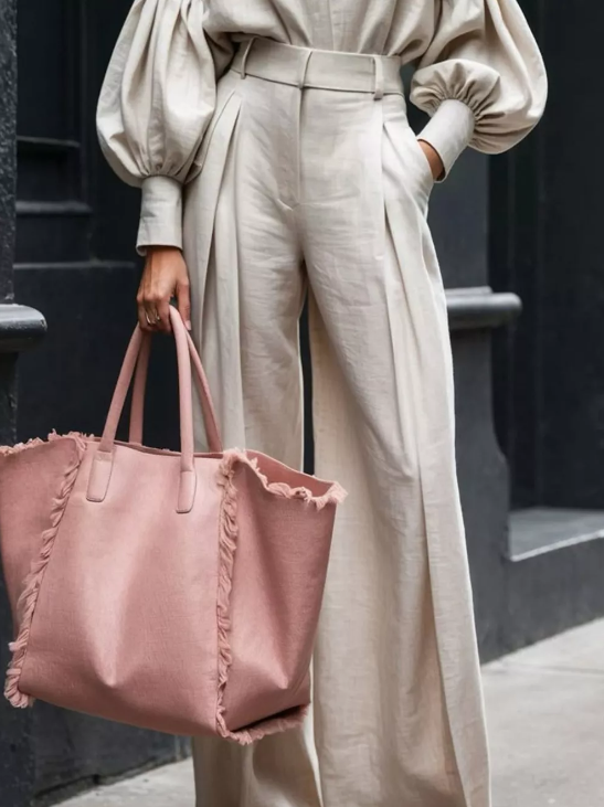 Lantern Sleeve Shirt and Wide Leg Pants Set