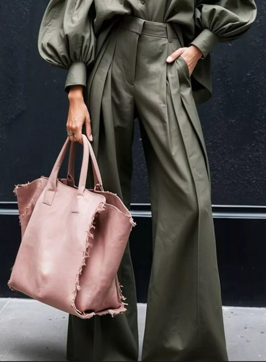 Lantern Sleeve Shirt and Wide Leg Pants Set