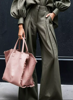Lantern Sleeve Shirt and Wide Leg Pants Set