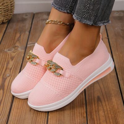 Chain Detail Round Toe Slip-Ons