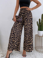 Leopard Print Elastic Waist Wide Leg Pants