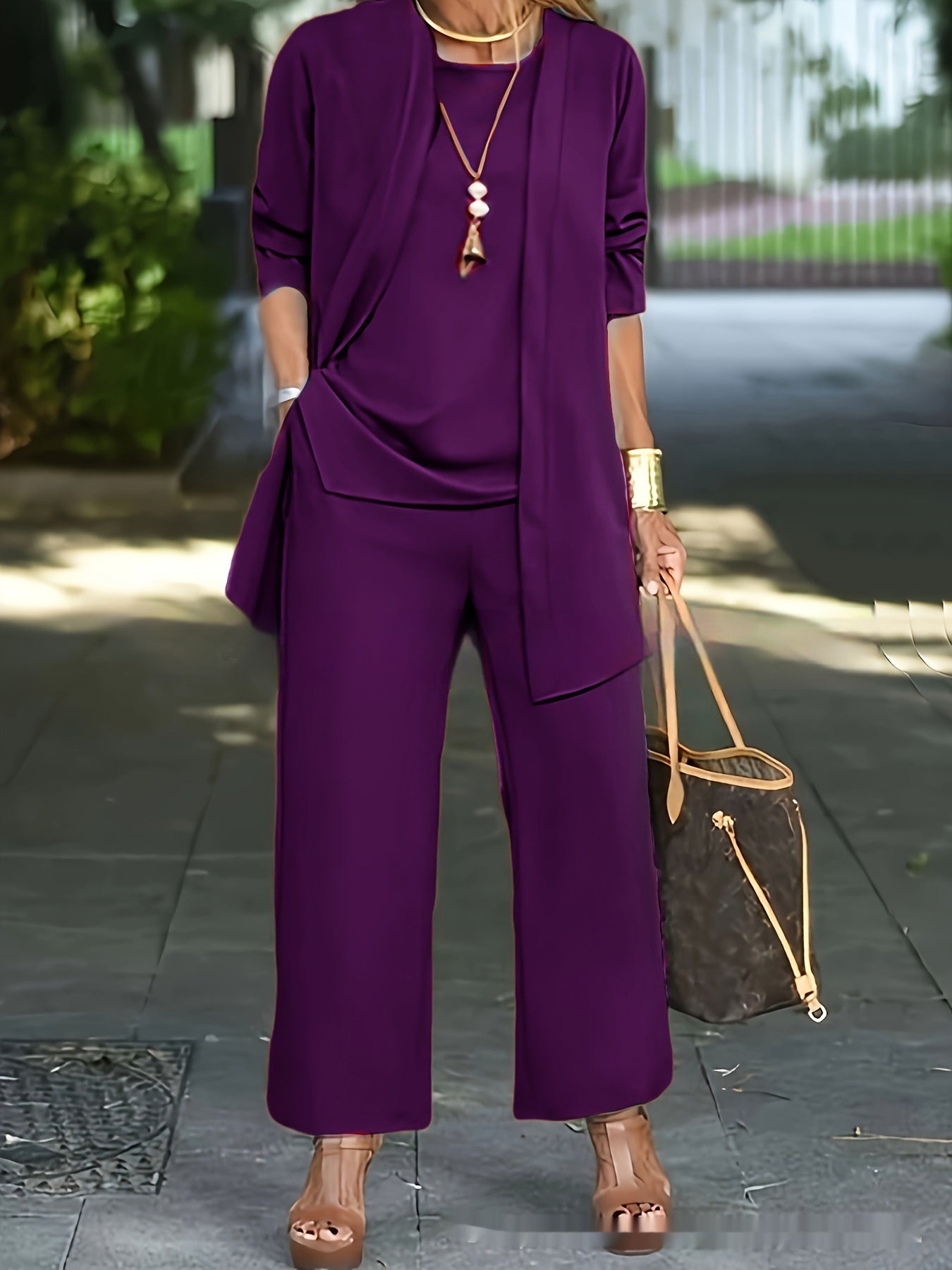 Three-Piece Asymmetrical Top and Pant Set