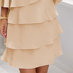 Chiffon Tiered Layered Tea Length Asymmetrical Hem A-Line Dress