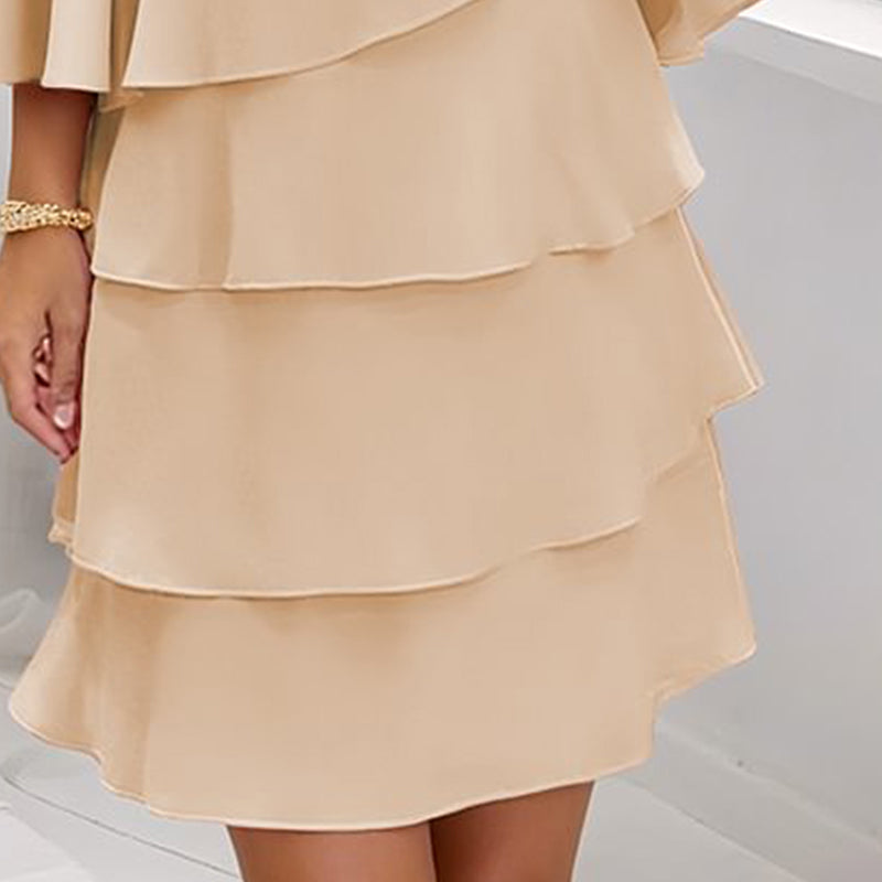 Chiffon Tiered Layered Tea Length Asymmetrical Hem A-Line Dress