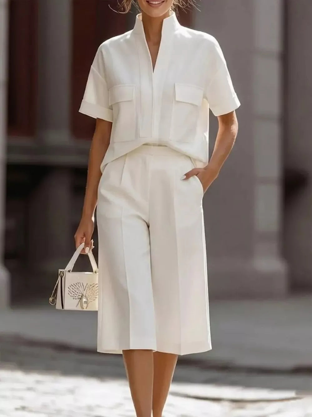 Short Sleeve Top and Wide Leg Pants