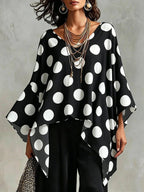 Polka Dot Asymmetrical Hem Blouse
