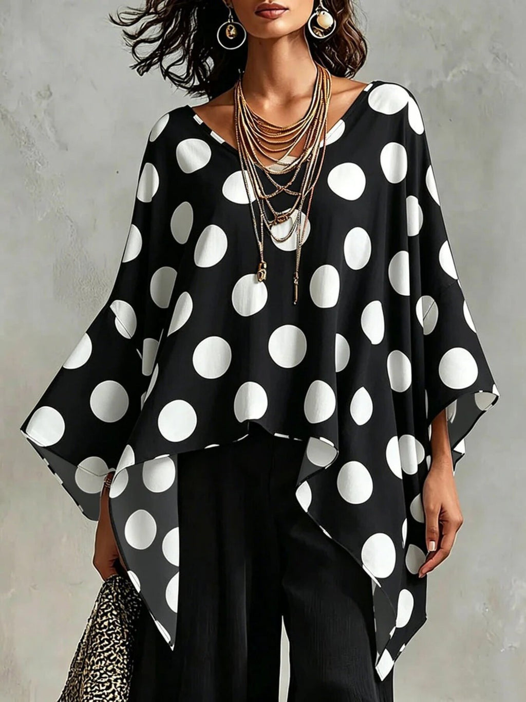 Polka Dot Asymmetrical Hem Blouse