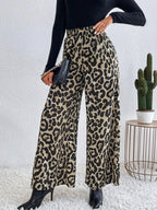 Leopard Print Elastic Waist Wide Leg Pants