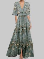 Floral Print Half Sleeve Wrap Maxi Dress