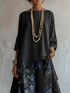 Asymmetrical Hem Top and Floral Pants Set