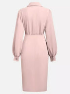Ruched Midi Shirt Dress with Side Slit
