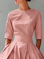 Round Neck A-Line Midi Dress