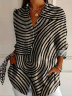 Striped Print Long Sleeve Button-Down Shirt