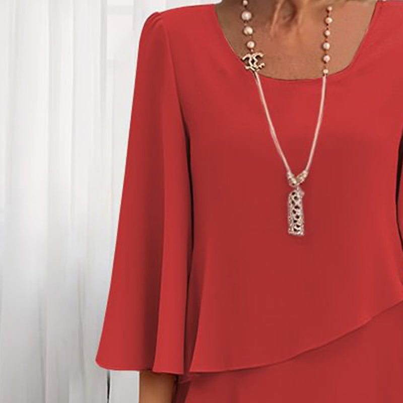 Chiffon Tiered Layered Tea Length Asymmetrical Hem A-Line Dress